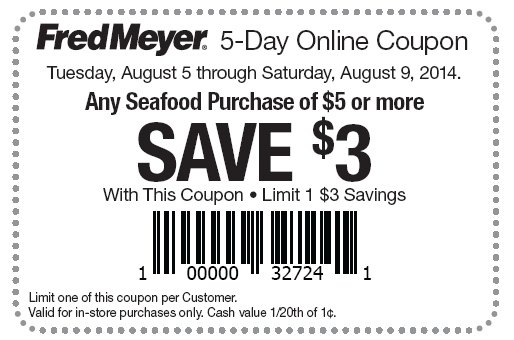 $3 off $5 Seafood Purchase Store Coupon @ Fred Meyer