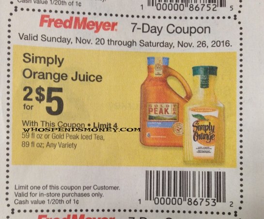 $1.50 Simply Orange Juice @ Fred Meyer (Starting 11/20/16)